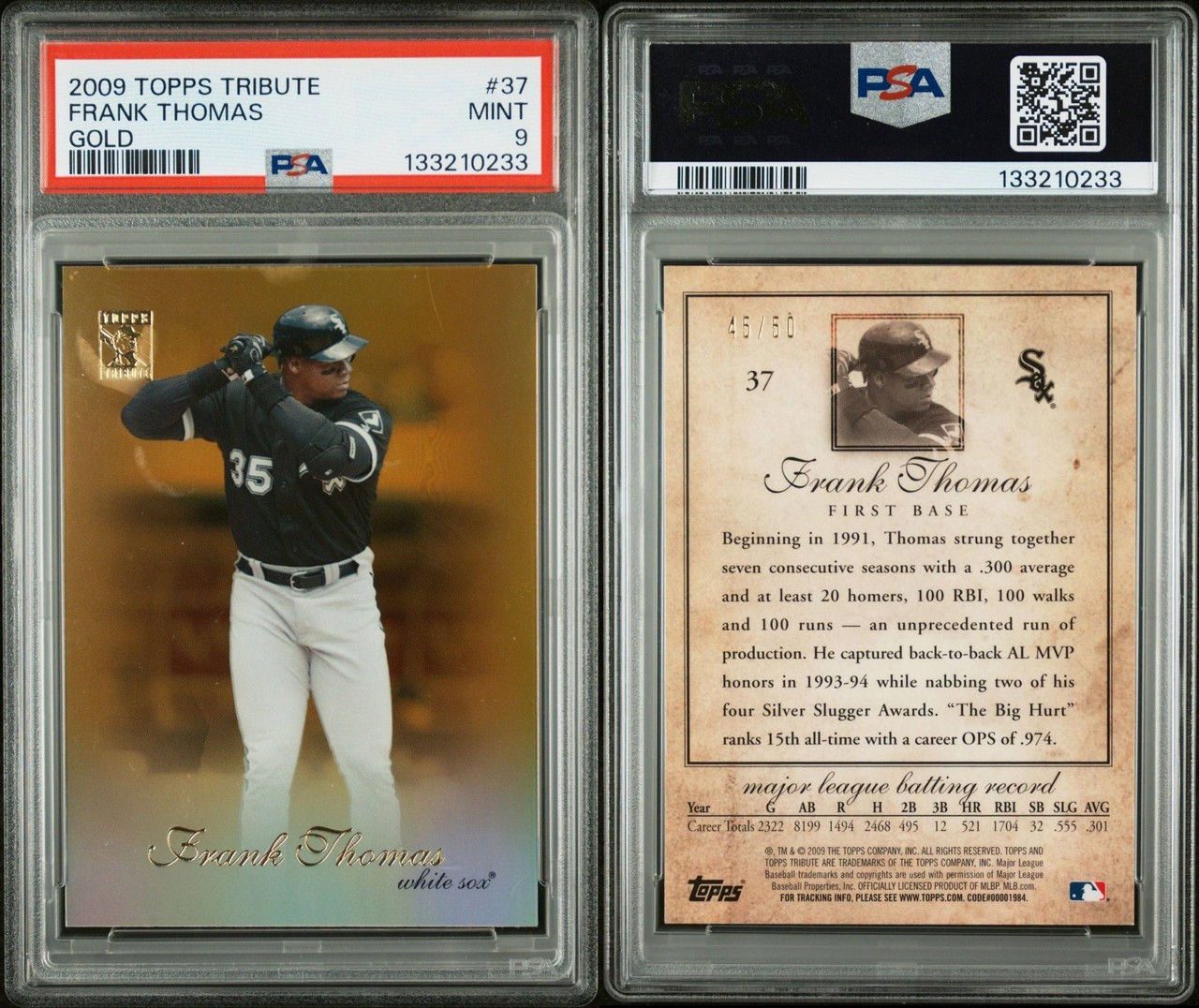 FRANK THOMAS 2009 TOPPS TRIBUTE GOLD REFRACTOR /50 WHITE SOX PSA 9 POP 2 JG
