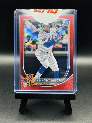 2025 Bowman Chrome FRANCISCO LINDOR No. 59 TRUE RED REFRACTOR #/5 TOPPS SEALED!