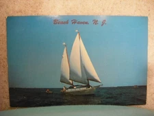 Vintage Mid-Century Beach Haven NJ, Yacht at Sea, Color Postcard