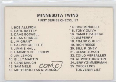 1978 BRF Frisz Minnesota Twins Checklist #25 3c7