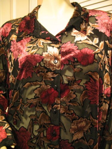 New Vintage Y2K 90s Laura Scott Velour Floral Sheer Top 18W Button Up Whimsigoth - Picture 7 of 12