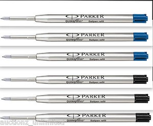 6-x-Parker-Quink-Flow-BallPoint-Pen-BallPen-Refills-Fine-3-Blue-3-Black-New