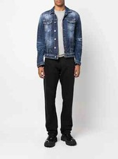 NUOVO $840 DSQUARED2 giacca jeans uomo vernice splatter denim invecchiato taglia 52 US M