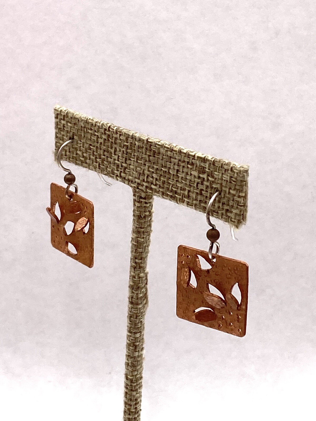Earrings Drops Dangles  Copper Square Silver Tone… - image 4