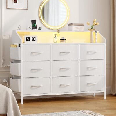 Lulive White Dresser TV Stand with LED Light and Power Outlets