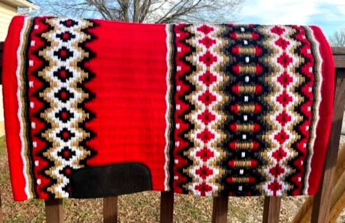 Western Show Red Base Handmade New Zealand Wool Saddle Pad In Size 34*42