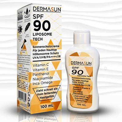 100mL Sonnencreme Gesicht LSF 90 Blendfrei Vitamin C/E Anti Age Makeup geeignet