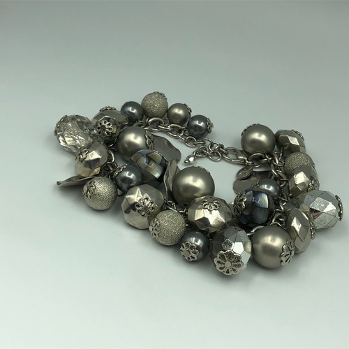 ACCESSORIZE Charm Bead Bracelet Silver Tone Sparkle Festival Disco Party Retro - Picture 8 of 17