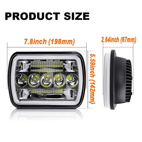 Pair 7x6'' 5x7'' LED Headlights Hi/Lo Beam DRL For Chevy Corvette C4 1984-1996 - Foto 2 di 10