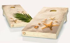 Sandy Starfish Beach Cornhole Board Vinyl Wrap Laminated Sticker Set Decal