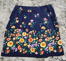 Kathie Lee Navy Blue Floral Print Lightweight Wrap Skirt Size 14 Made In USA EUC