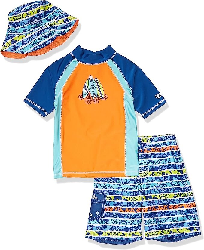 NEW BOYS SIZE UV SKINZ PIECE RASHGUARD TOP SHORTS HAT SWIM SET  SURFBOARDS