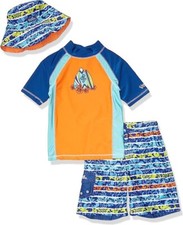NEW BOYS SIZE 7 UV SKINZ 3 PIECE RASHGUARD TOP SHORTS HAT SWIM SET SURFBOARDS