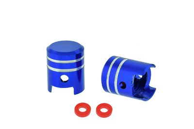 2x valve caps piston aluminum dark blue anodized incl. O-rings, for Simson and plain