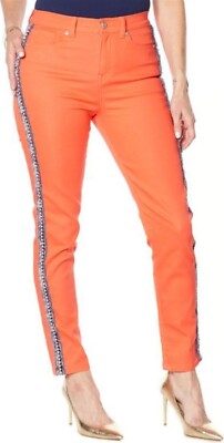 DG2 Diane Gilman Stretch Bouclé Stripe Skinny Jean Strawberry 14 NEW (583)