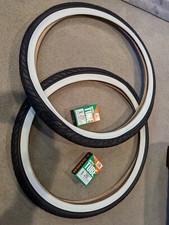 TWO 2 NEW DURO 26X2.125  57-559 WHITEWALL SEMI SLICK BICYCLE TIRES  TUBES