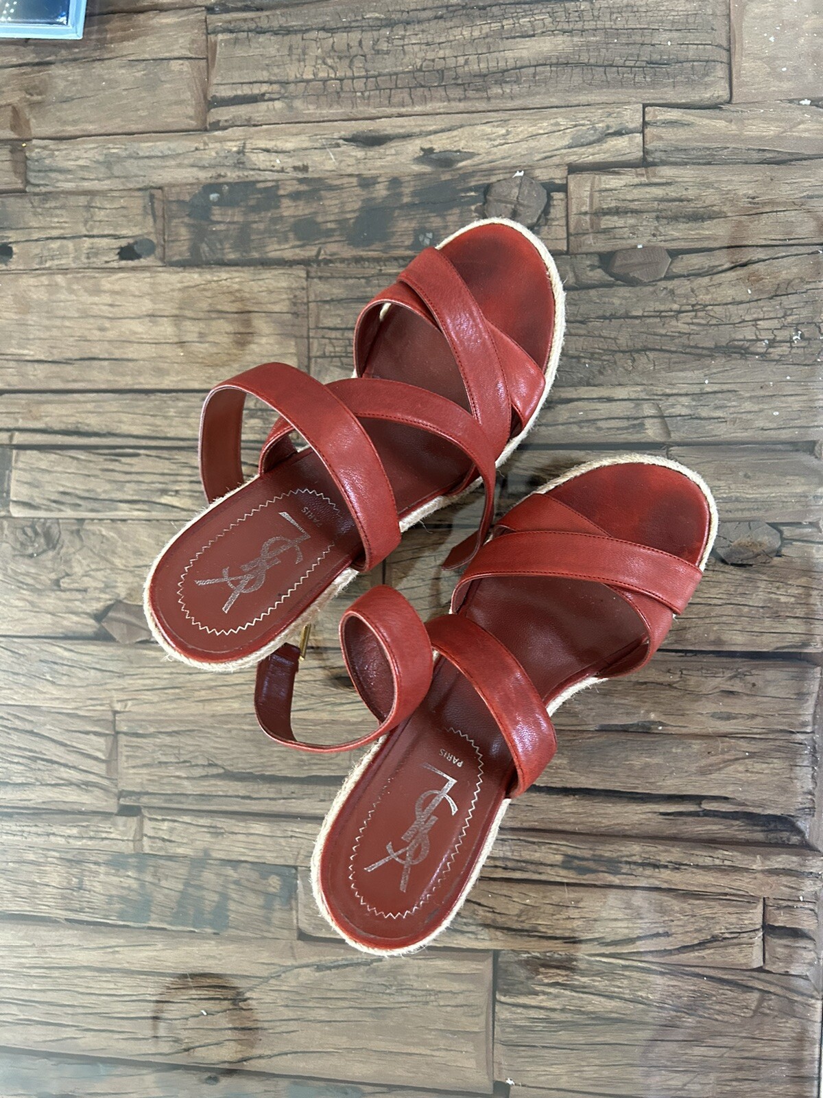 Sandali YSL Yvesv Saint Laurent Malo 90 Astrap suola zeppa rosso punta aperta taglia US 8