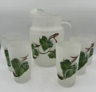 Anchor Hocking Fire King Set Pitcher & 6 Glasses Grape Leaves Vintage USA Rare
