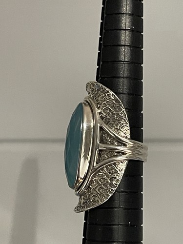 Sterling Silver Blue Chalcedony Cushion Cut Statement Ring Size 6 - Picture 8 of 11