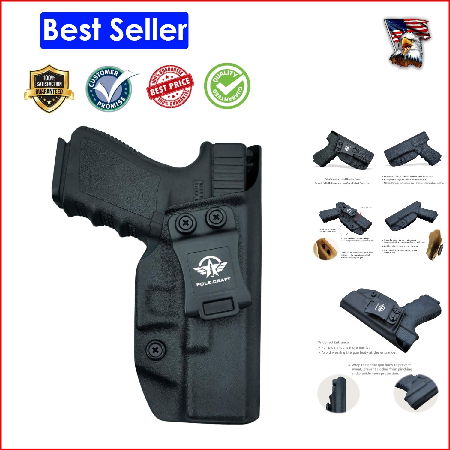 IWB Kydex Holster for Glock 19 19X 25 44 45 Gen 1-5 - Concealed Carry Confidence