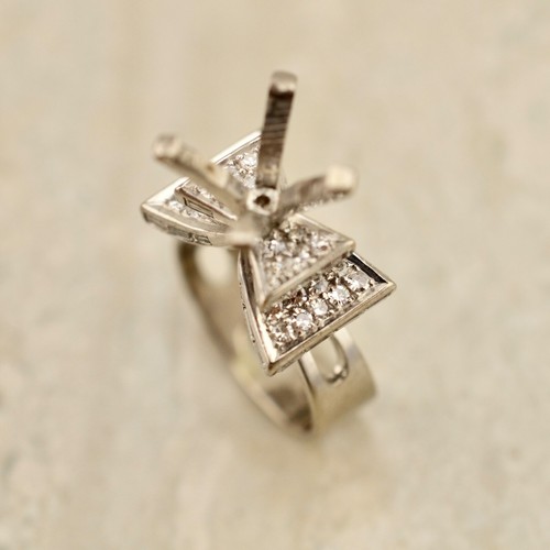 Vintage 1950s 18ct white gold Diamond double-bow engagement ring setting ~ sz 7 - Picture 4 of 9