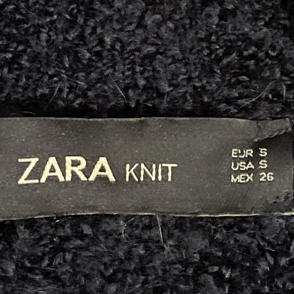 Suéter ZARA Manga Larga Tejido Azul Marino Cuello en V con Bolsillos de Piel Sintética Talla S Foto 2 de 4