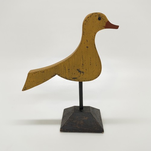 Handmade Primitive Style Wood Folk Art Yellow Bird on Stand by R Coleman 10.5" - Picture 5 of 12