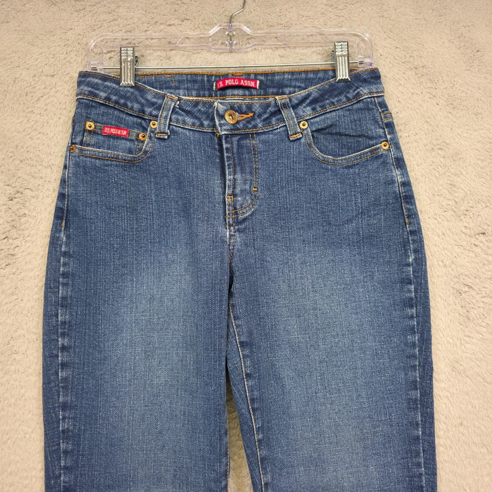 Винтажные женские джинсы US Polo Assn 8 синих со средней посадкой изогнутые средней вареной джинсовой ткани - Изображение 4 из 4