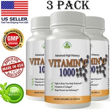 Vitamin C 1000mg 180 Capsules Support Immune System Advanced High Potency 3 Pack