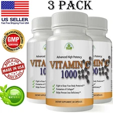 Vitamin C 1000mg 180 Capsules Support Immune System Advanced High Potency 3 Pack