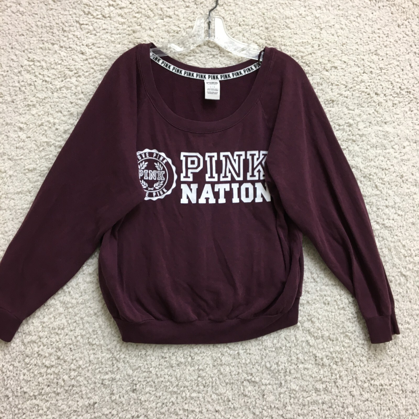 PINK Victorias Secret Sweater Large Purple Graphic Long Sleeve Pullover Womens L