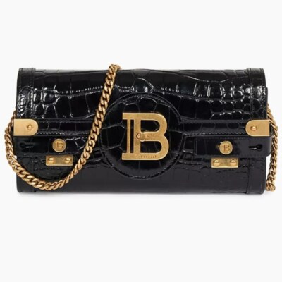 $1795 Balmain B-Buzz 23 Crocodile-Embossed Leather Clutch Crossbody  Shoulder Bag