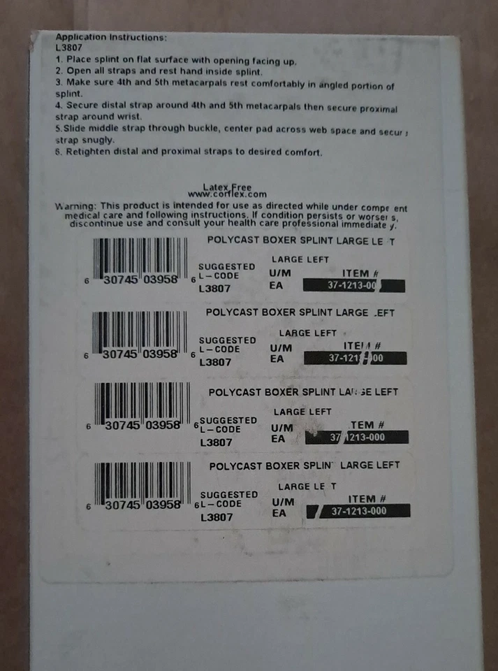 NEW Corflex Polycast Boxer Splint - LARGE LEFT - Item 37-1213-000 - Image 3 of 4