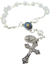 Saint Christopher Travel Protection 5 3/4" Clear Bead Rearview Mirro Auto Rosary