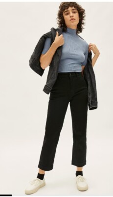 NEW Everlane The STRAIGHT LEG CROP Women Black High-Rise Pants Cotton Eco 