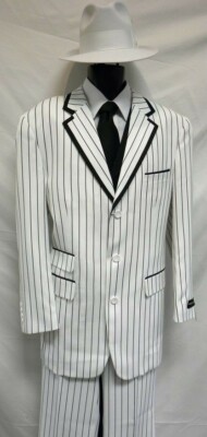 Men White Stripes Suit Stylish Designer Wedding Casual Dinner Suit (Coat+Pants)