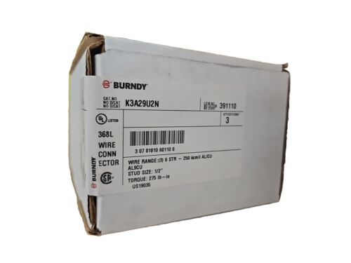 NEW IN BOX LOT OF (3) Burndy #K3A29U2N 3-Hole Mechanical Lugs #6-#250