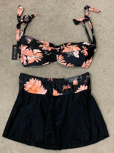 Tempt Me Retro Style Bikini 2 PC Swimsuit Women sz XL Matched Set Orange Floral