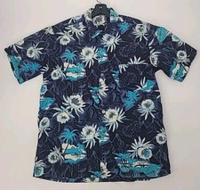 Vintage 1950s Kamehameha Button Down Hawaiian Shirt, Blue LRG Retro Tiki Oasis