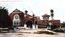 1907 SMILEY LIBRARY REDLANDS POSTCARD POSTED CALIFORNIA NEWMAN GERMANY 6084