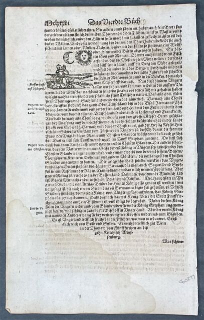 1574 Sebastian Munster Antique Print History of Hungary & Pannonia Roman Empire