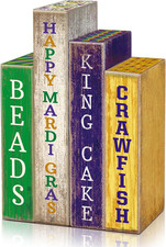 4 Pcs Mardi Gras Table Decor Rustic Wooden Book Sign Carnival Tiered Tray Decor