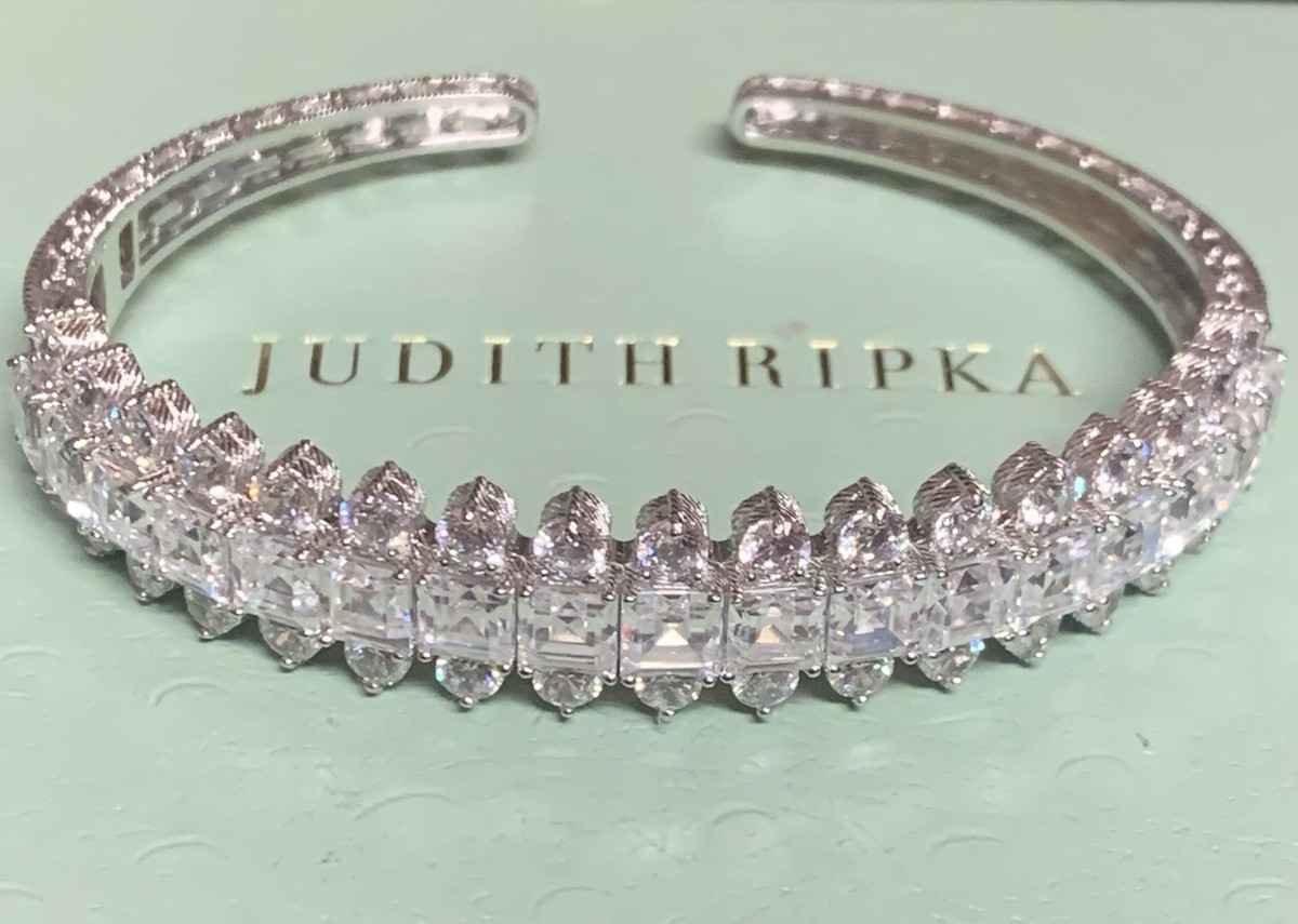 Judith Ripka Statement Cuff Bracelet Sterling Silver CZ's with