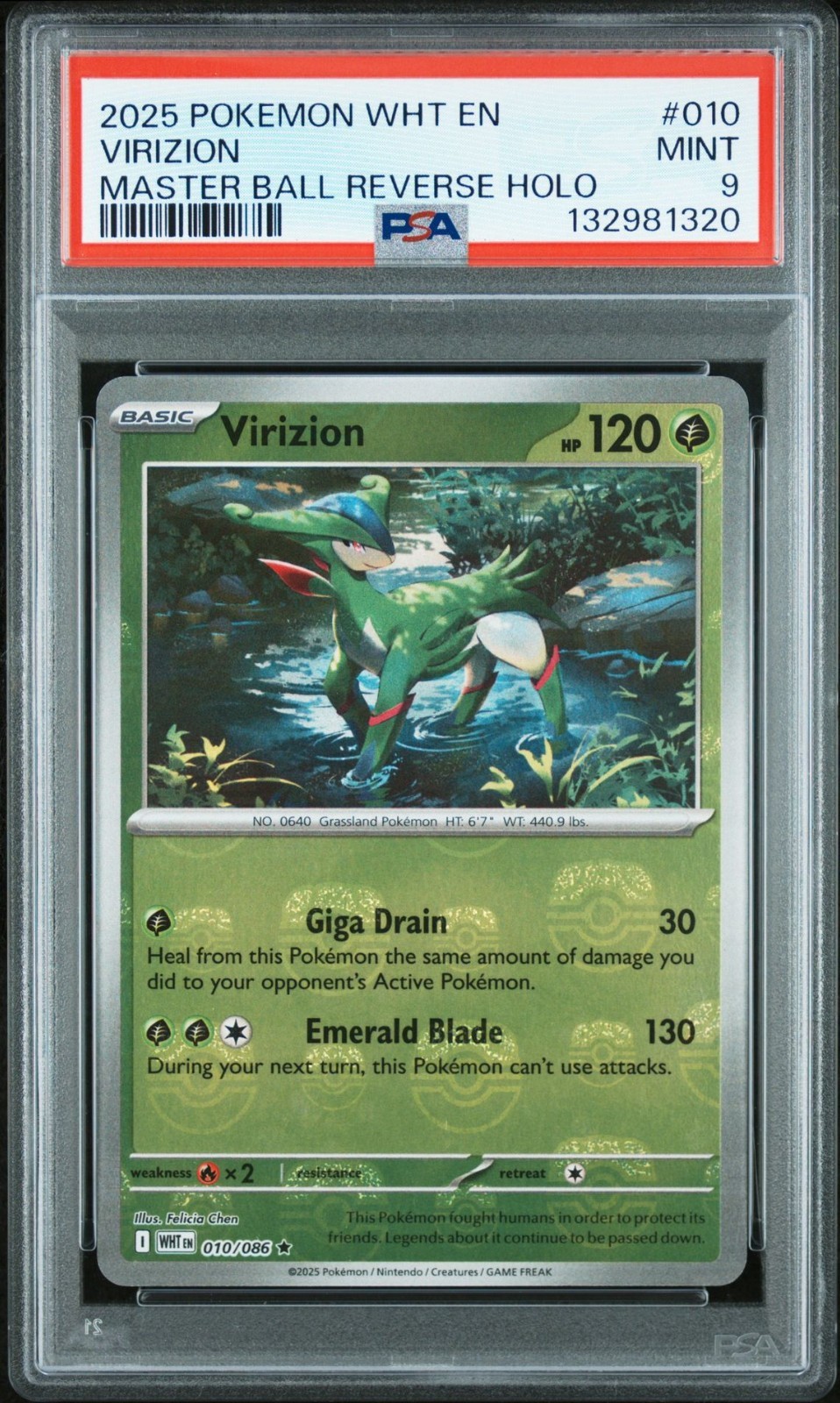 2025 POKEMON WHT EN-WHITE FLARE 010 VIRIZION MASTER BALL PSA 9 - 132981320