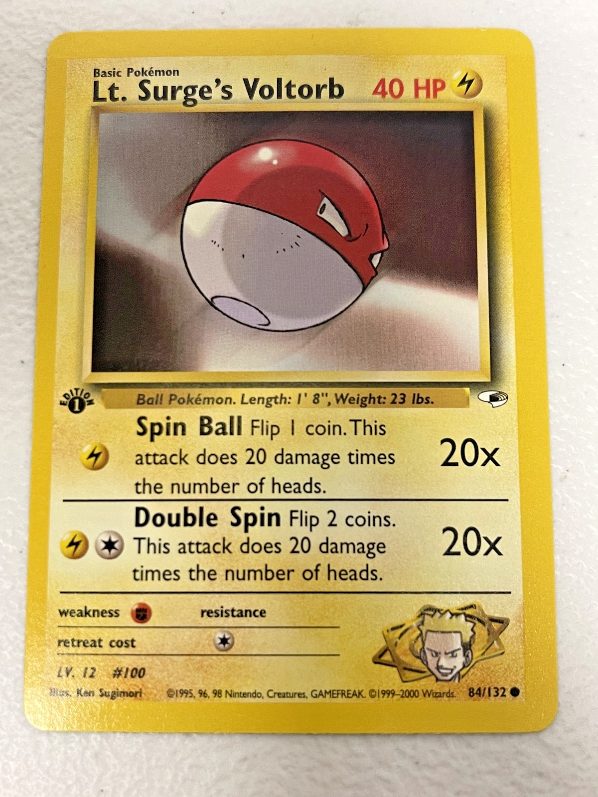 1st Edition Lt Surge's Voltorb 84/132 Gym Heroes Pokemon Card