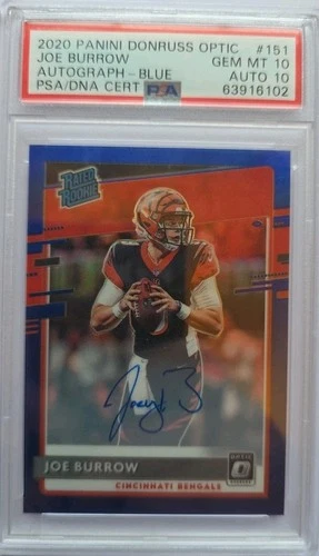2020 PANINI DONRUSS OPTIC 151 JOE BURROW AUTOGRAPH BLUE /75 Psa 10 Auto 10