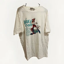 Acme Brand Wile E Coyote Looney Tune Embroidered White T-Shirt Men Large 1992