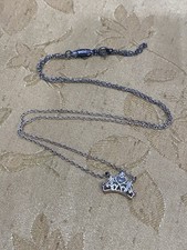 Sterling Silver 925 Designer Signed Disney Crown Style Pendant Necklace 18  