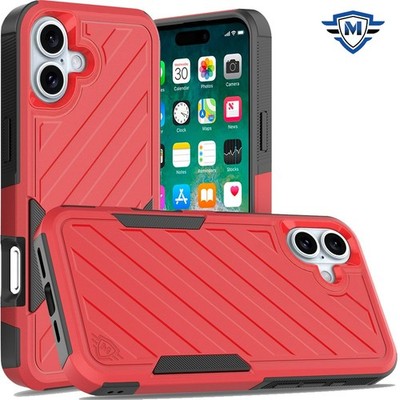 For iPhone 16 Plus 6.7in Case Shockproof Dual Layer Lined Cover + Tempered Glass