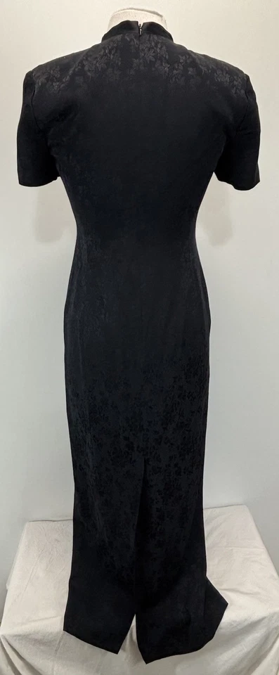 Vestido Dana Buchman Talla 4 Para Mujer’s Azul Marino Oscuro Floral Jacquard Ajustado Asiático Maxi Foto 3 de 4